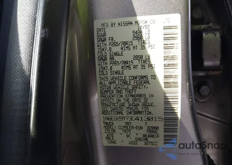 2003 Nissan Frontier Xe-V6 from USA, damaged, VIN 1N6ED29Y73C413015